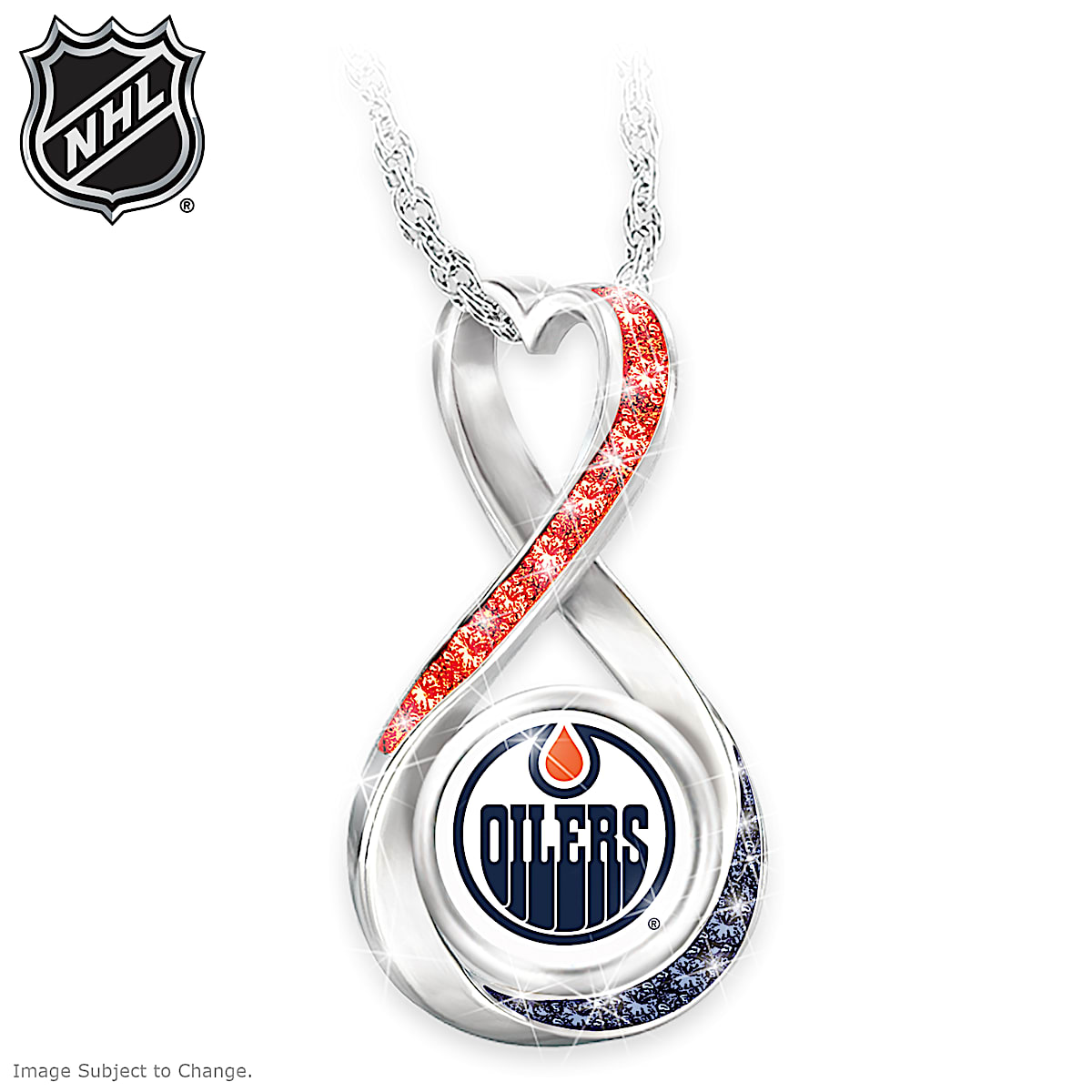Edmonton Oilers+R+ Forever Womens Rhodium Plated NHL Infinity Pendant